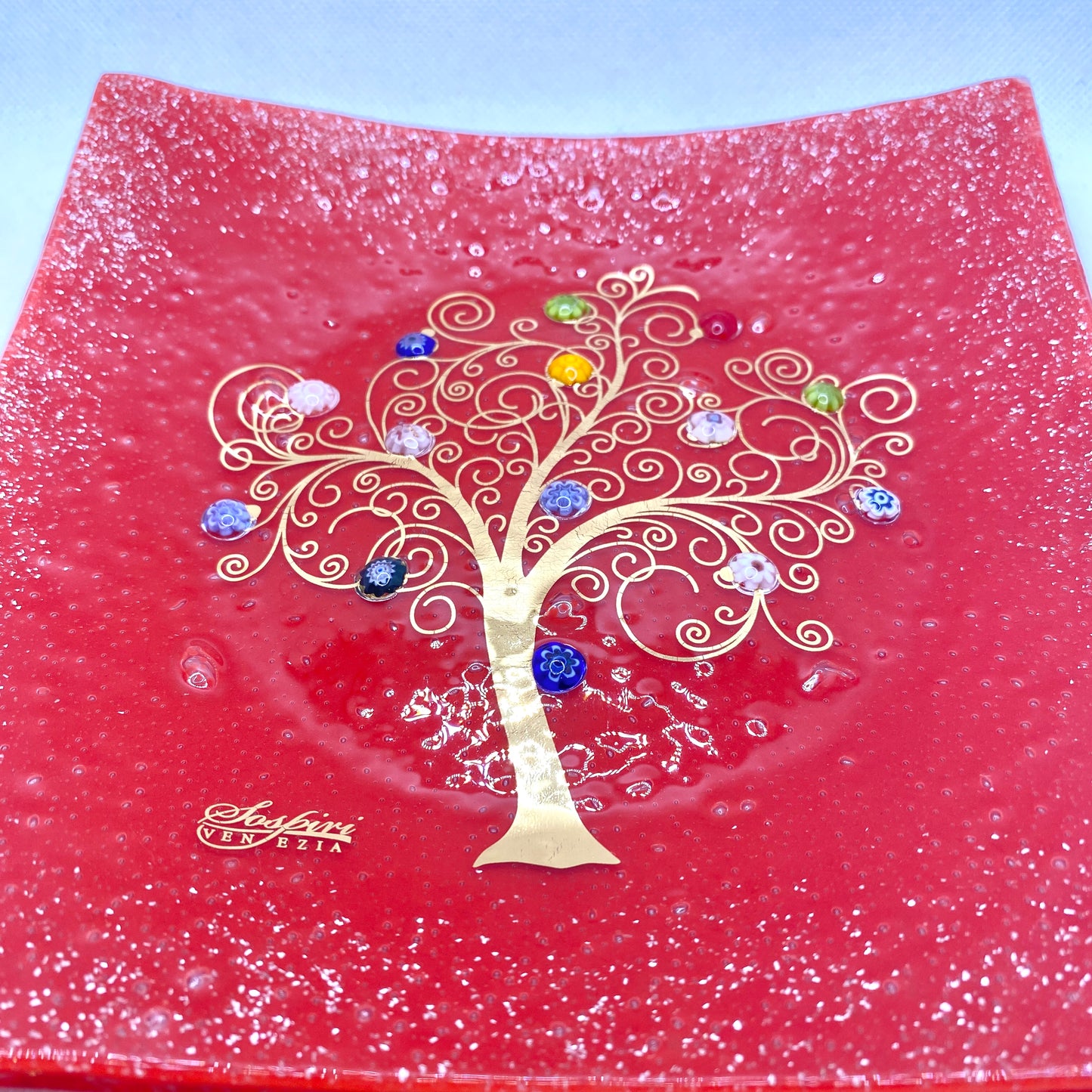 Grande Assiette Rouge en Verre - Sospiri Venezia - Arbre de Vie