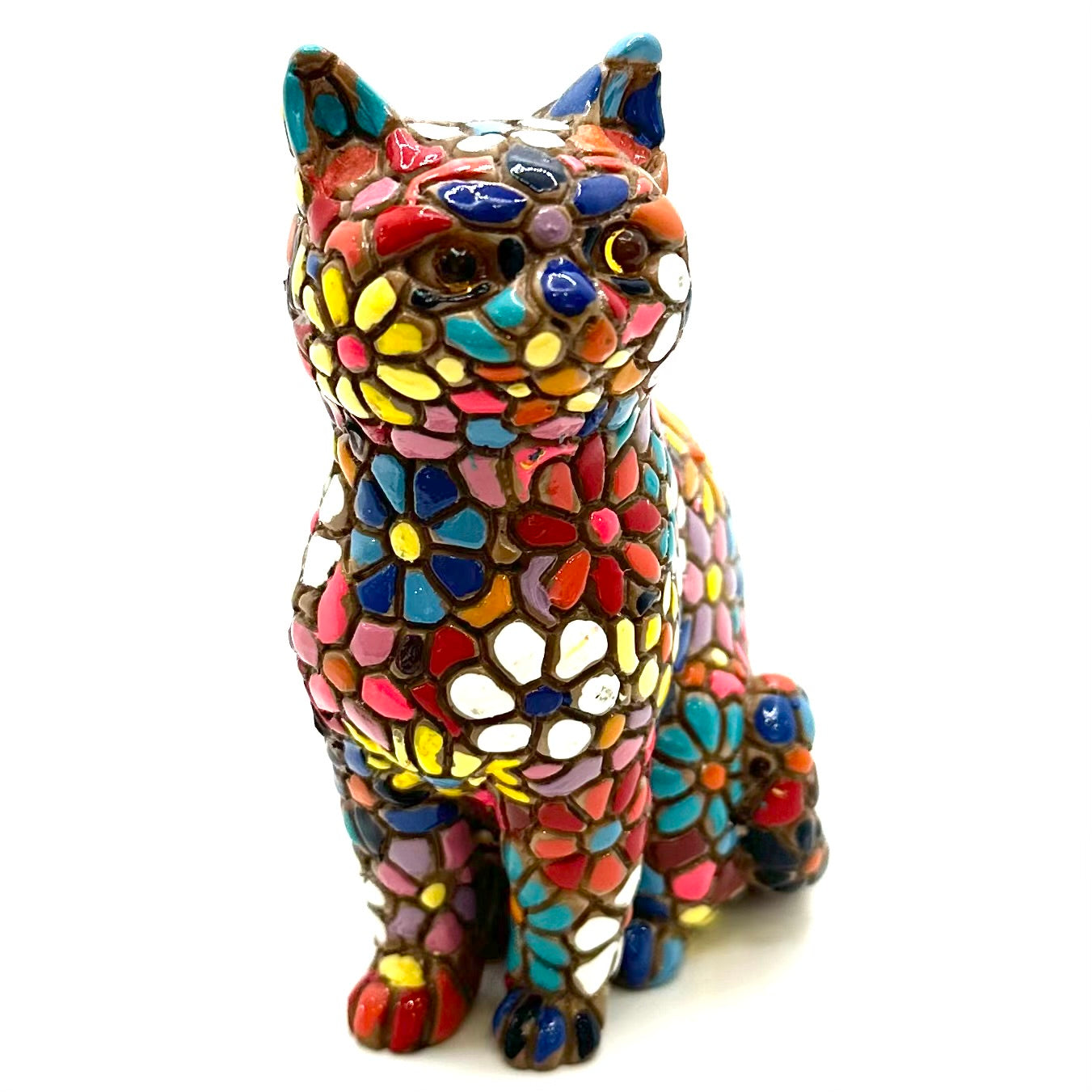 Chat en fleurs en mosaïque