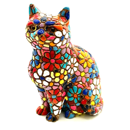 Chat en fleurs en mosaïque